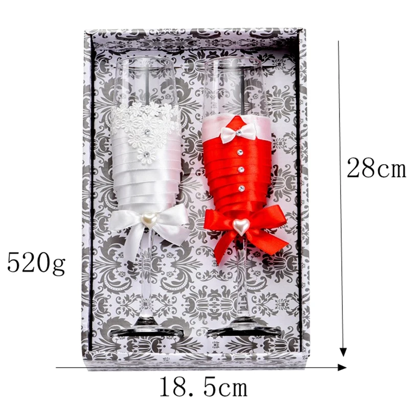 New 2Pcs набор свадебное стекло креативное Красное Белое платье хрустальные