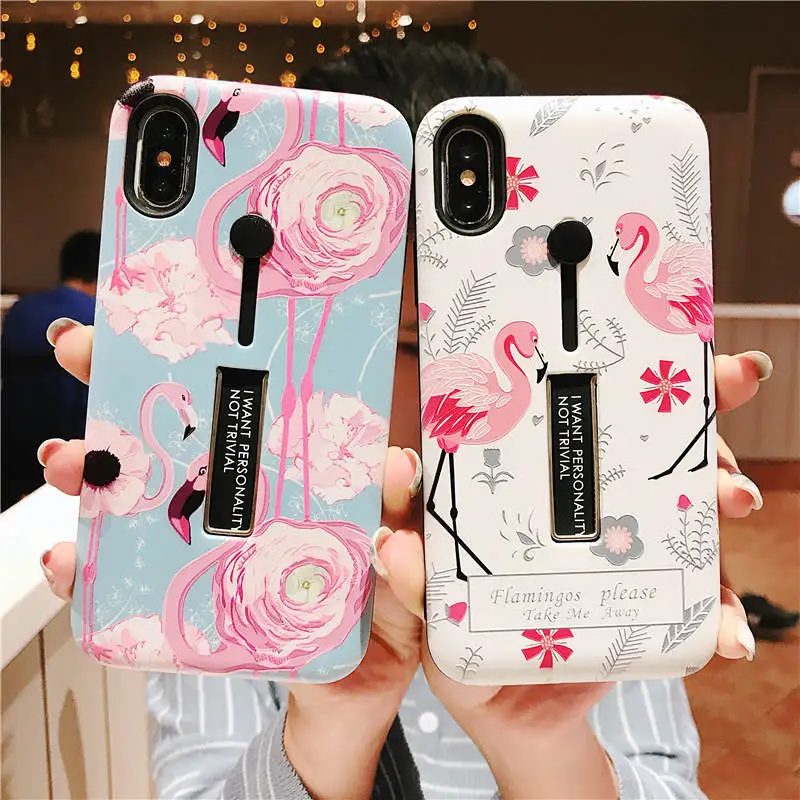 Чехол для телефона с милым мультяшным фламинго и кольцом iPhone 11 Pro XS Max XR X 6 6S 7 8 Plus |