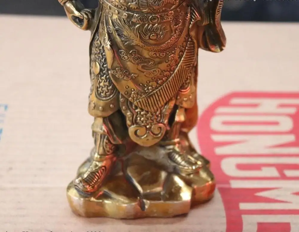 9Chinese Folk Pure Brass Copper Dragon Guan Gong Yu Warrior Buddha Statue | Дом и сад