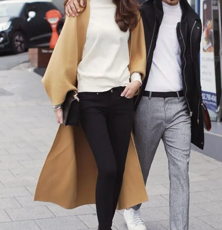 

2019 new woolen coat female long section slim solid color Blends double-sided cashmere woolen shawl autumn winter outerwear