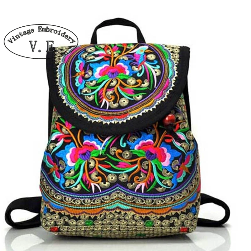 Винтажная вышивка Женская этническая Холщовая Сумка на плечо маленькие рюкзаки