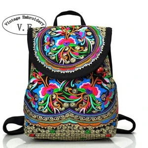 Винтажная вышивка, Женская этническая Холщовая Сумка на плечо, маленькие рюкзаки для девочек-подростков, Mochilas Escolares Femininas