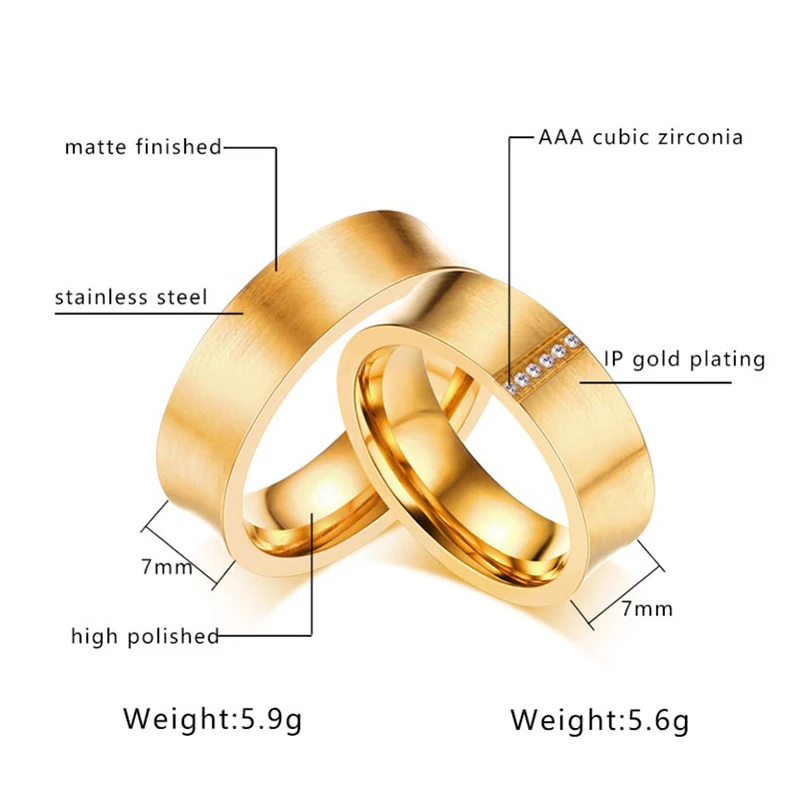 Модное Золотое свадебное кольцо для женщин и мужчин с фианитом матовое из