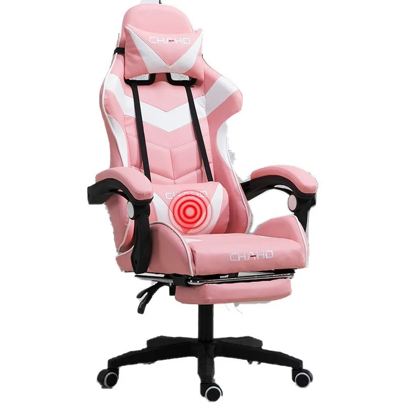 pink footrest Высокое качество Live Gaming Office Silla Gamer Boss Esports кресло массажная подушка Эргономика Синтетическая кожа бытовые стальные ножки - Цвет: pink footrest