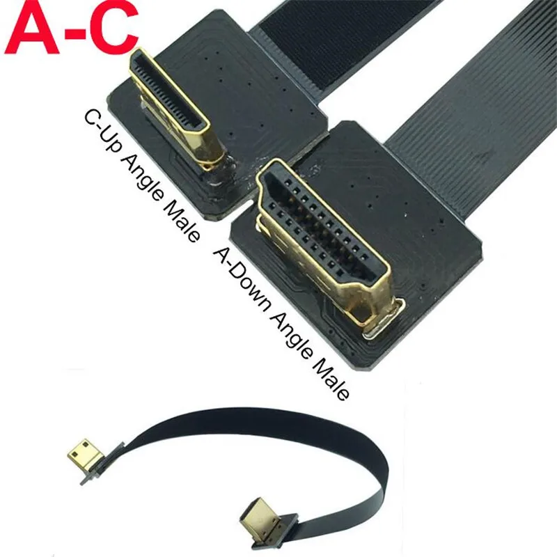 FPV HDMI тип A мужской 90 градусов вниз под углом к Mini C Мужской вверх HDTV FPC плоский