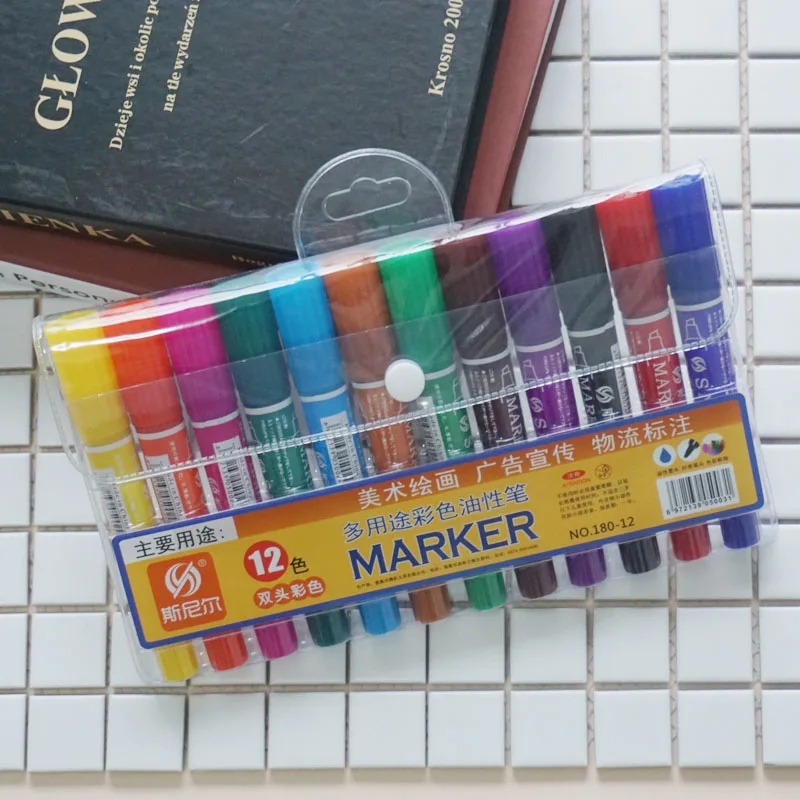 12 colors markers 12/18/24/30 colors oily art school pen Double-headed art supplies markers drawing markers set manga kawai - Цвет: 12 colors