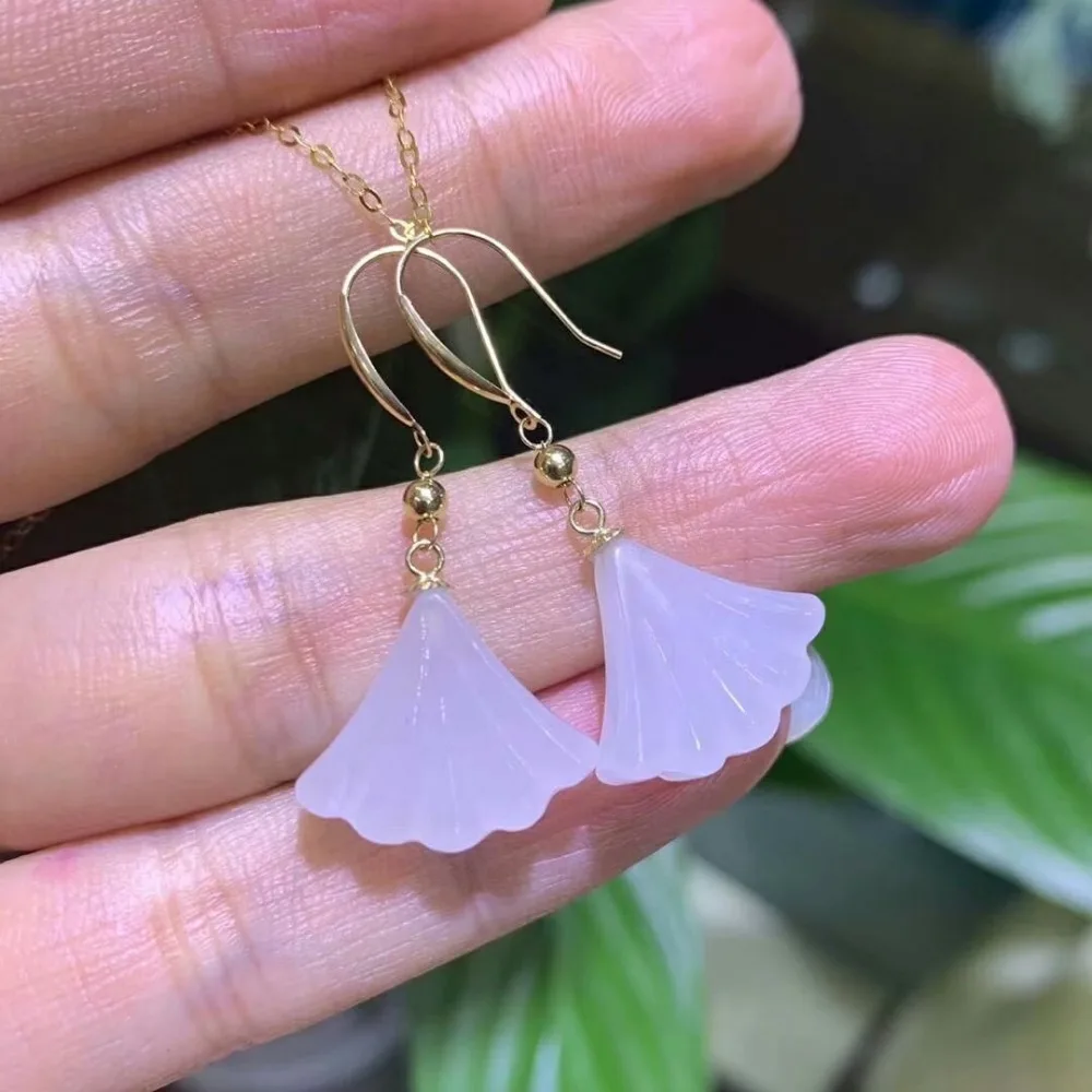 

SHILOVEM 18k yellow gold Natural white Jasper drop earring classic fine Jewelry women wedding gift new myme15.514hby