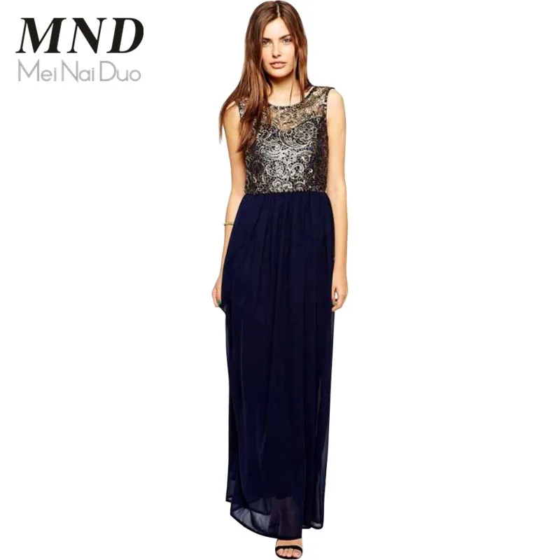 Summer Women Maxi Dresses Floor Length Sexy Party Dress Casual Patchwork Chiffon Gold Elegant Lace Plus Long | Женская одежда