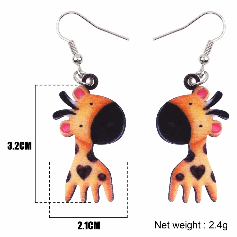 Bonsny Новинка Акриловые африканские жираф из джунглей серьги-подвески в форме