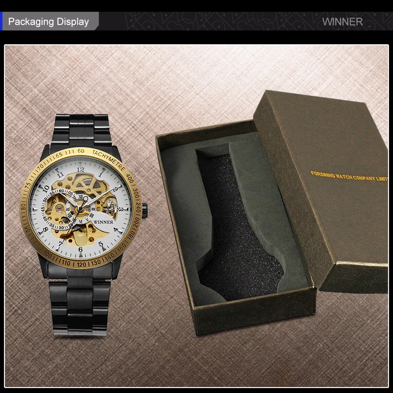 Winner Роскошные спортивные часы мужские автоматические Скелет военные