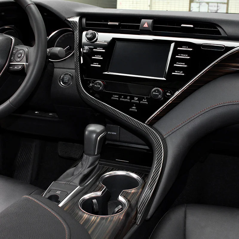 QHCP Car Dashboard Strip Left Air Vent Outlet Trims ABS Decorative Stickers Wood Grain Carbon Fiber Style For Toyota Camry 18-20 |