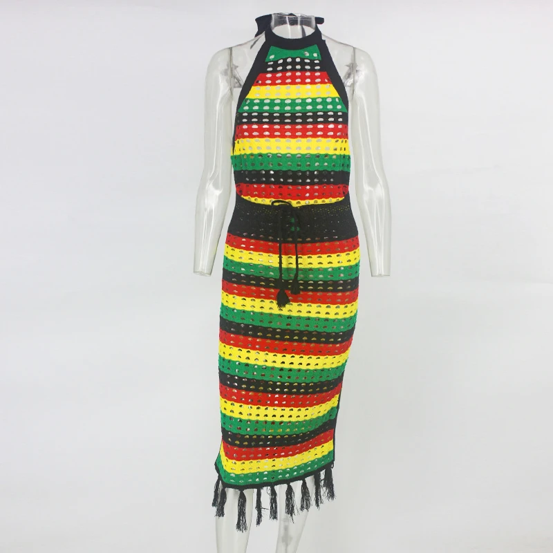 2019 лоскутные платья-свитера с поясом платья без рукавов открытой спиной и