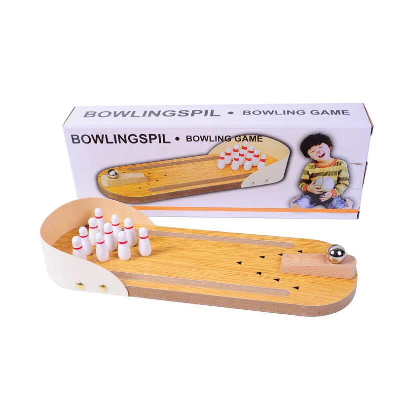 Мини рабочего стола Боулинг деревянный Игровой набор десять металлический штырь