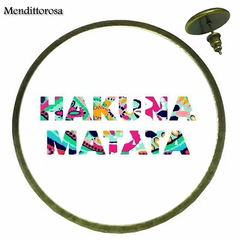 Hakuna Matata Inspirational Harajuku Jewelry Glass Cabochon Bronze/Silver/Golden Clip Ear Hook Stud Earring For Women Gifts Boy | Украшения