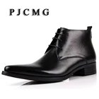 Классические винтажные ковбойские ботильоны pjbayfahsion, повседневные коричневыечерные дизайнерские Мужские модельные ботинки из натуральной кожи с острым носком