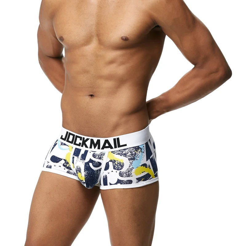 JOCKMAIL, Брендовые мужские трусы, дышащие боксеры, хлопковое Мужское нижнее белье, u-образный выпуклый мешочек, сексуальные трусы с принтом листьев, домашняя одежда, шорты