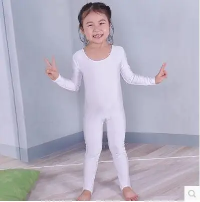 white unitards Детские облегающие боди с длинными рукавами, гимнастические трико, Детские боди с глубоким вырезом, спандекс, лайкра, танцевальный комбинезон, костюм - Цвет: white unitards