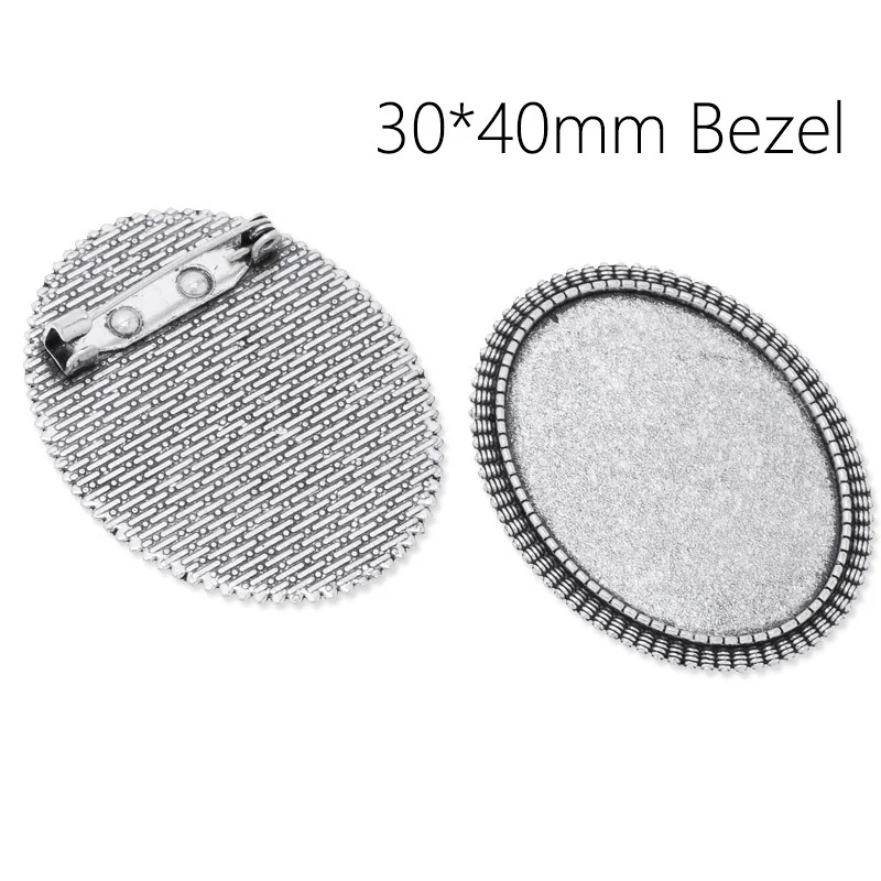 

Vintage Alloy Brooch Cabochon Bezel Settings with Metal Pin Back Bar Findings, Antique Silver, Oval Tray 30*40 mm-C3853