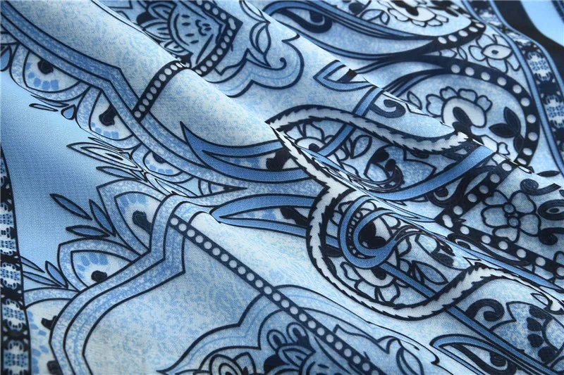Летнее богемное праздничное женское длинное платье с голубым принтом, дизайнерское платье с оборками и коротким рукавом, женские кружевные макси платья, шифоновая одежда