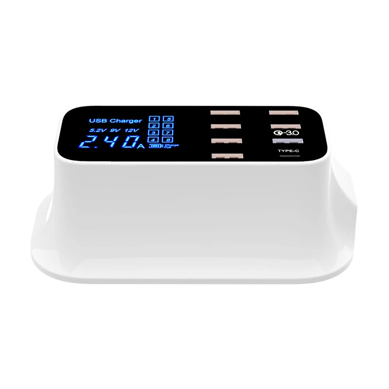 Европейский Союз (ЕС) USB зарядная станция QC 3,0 usb type C быстрая зарядная станция со светодиодным дисплеем для IPhone samsung huawei мобильный телефон планшет - Тип штекера: Европейский Союз (ЕС)