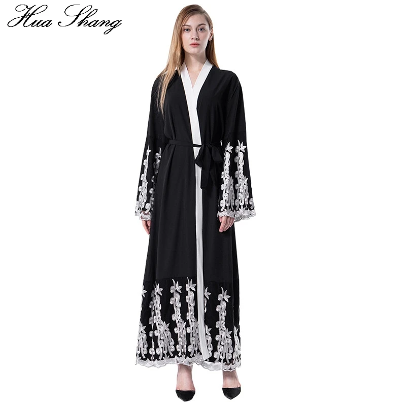 Abaya Дубай черный цветочный Свободный кардиган с вышивкой кимоно Abayas