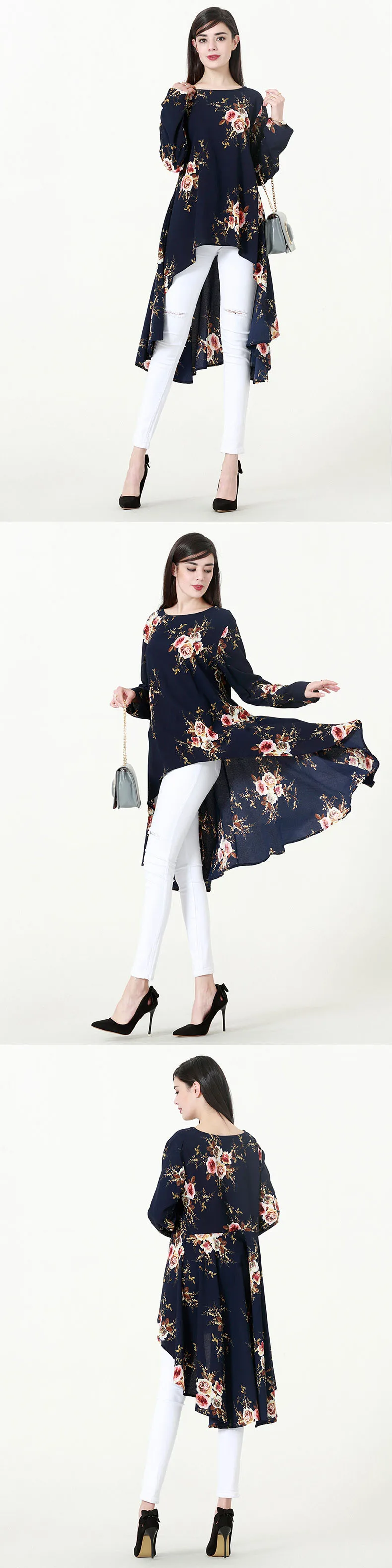 Irregular Style Muslim Tops Women Floral Islamic Dress Abaya Polyester Worship Service Ramadan Eid Mubarak Clothing Costumes