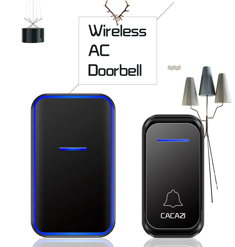 CACAZI Smart Wireless Doorbell Waterproof 2 Button 4 Receiver US EU UK AU Plug LED Light Home Welcome Door Bell Calling Chime