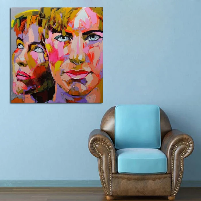 

100%Handpainted Abstract Portrait Pictures Oil Paintings Modern Abstract Art Colorful Wall Pictures Fashion Couple Home Decor