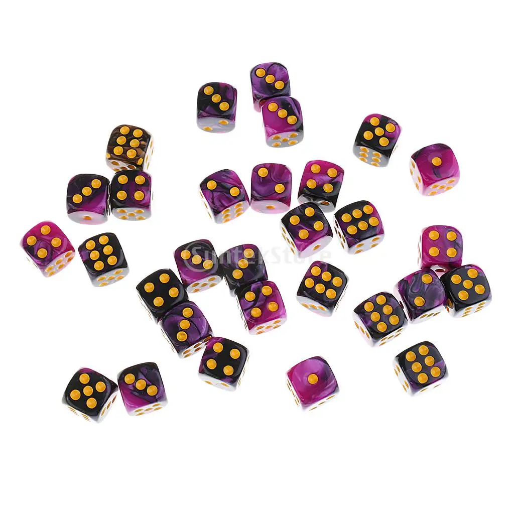Портативная акриловая 6 сторонняя игральная кость D6 30 штук с железной коробкой