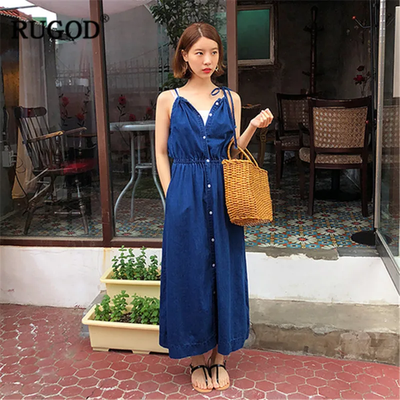 Джинсовые платья RUGOD весенне-летний джинсовый комбинезон с открытой спиной