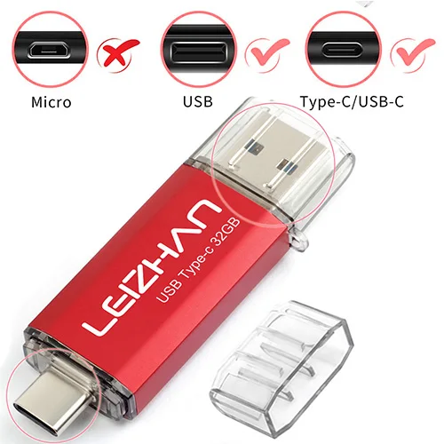 TYPE C-USB 3.0-Red LEIZHAN 128 ГБ USB C флэш-накопитель для телефонов type-C, Google Chromebook Pixel, Nokia N1 Pendrive Tipo C фотостудия 64 ГБ 32 ГБ - Цвет: TYPE C-USB 3.0-Red