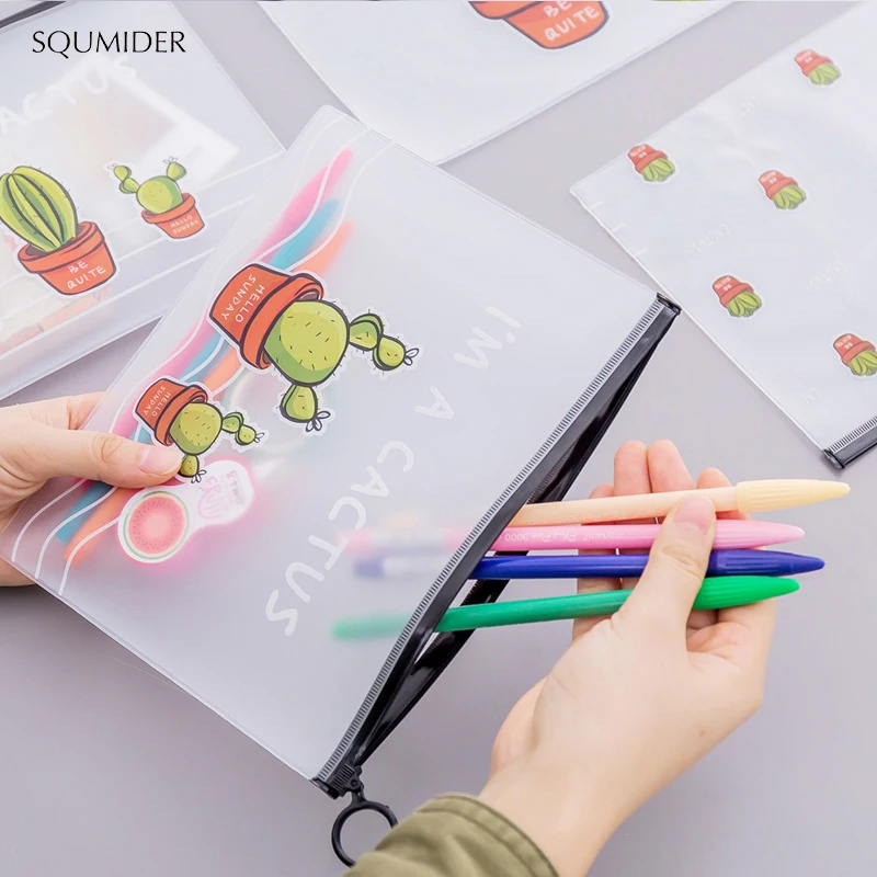 SQUMIDER мультфильм Multi-action Прозрачный матовый косметичка прекрасный кактус кольцо карман студент карандаш сумка канцелярские мешок подарков