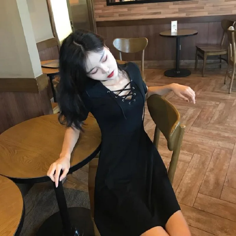 Готическое Бандажное женское винтажное платье с коротким рукавом Мини тонкие