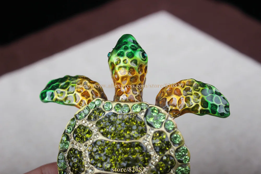 Small Turtle Jeweled Trinket Box with Shiny CrystalsTurtle Tortoise Jewelled Trinket Box Jewelry Box  Turtle Pill Box Figurine