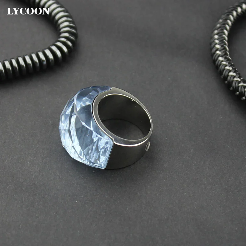 LYCOON 100% нержавеющая сталь 316L не меняющее цвет большое кристаллическое кольцо