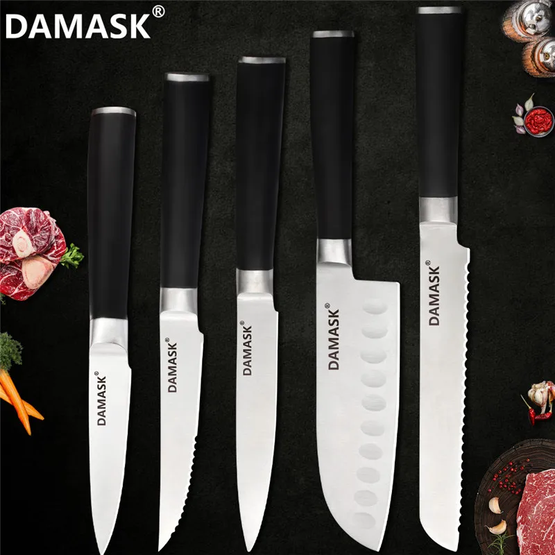 5 pcs set Дамасский мастер шеф-повара кухонные ножи 3Cr13mov супер острое лезвие Pakka Деревянная ручка нож из нержавеющей стали японские кухонные инструменты распродажа - Цвет: 5 pcs set