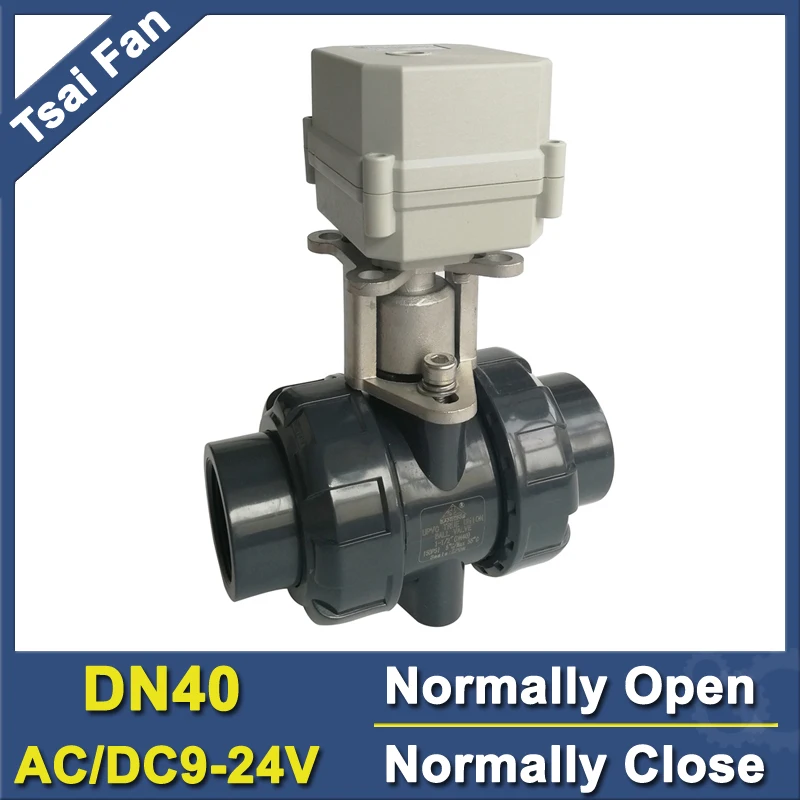 

10NM Normally Open/Closed Valve 2 Way PVC DN40 BSP/NPT 11/2'' AC/DC9V-24V Motorized Ball Valve On/Off 15 Sec Metal Gear CE