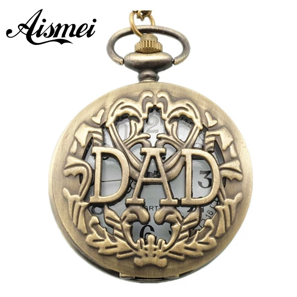 25pcs/lot Antique Hollow  DAD Pocket Watch Pendant Bronze necklace Mens Pappy Father's Day Gift send by EMS or DHL