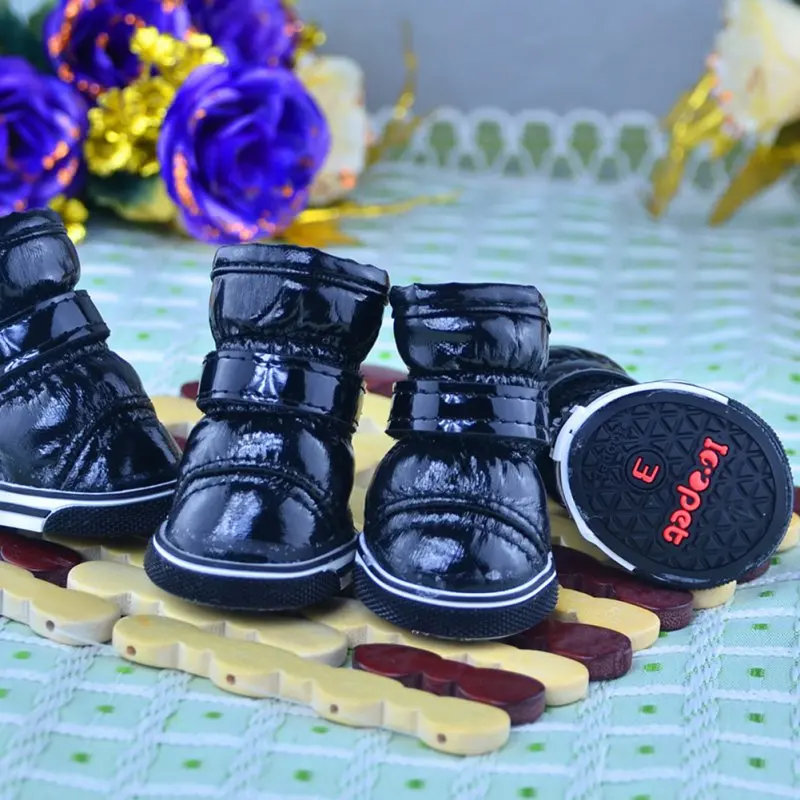 Черный Dog socks for Pets Dog Soft PU Leather Warm Shoes Puppy Cats Boots Waterproof Shoes - Цвет: Черный