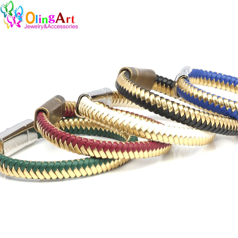 OlingArt новейшие высококачественные плоские плетеные шнуры из ПУ кожи 9 мм золотая