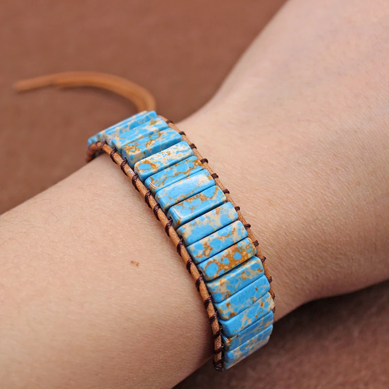 Браслет унисекс из натуральной кожи с синими камнями браслет бусин для пары