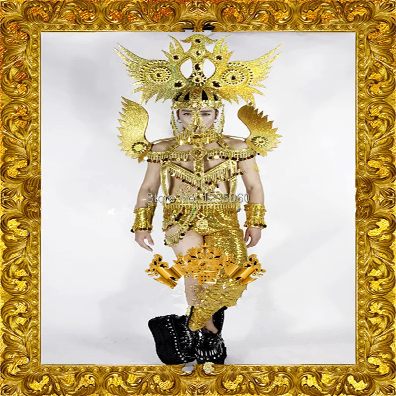 WYY зеркало золотистого цвета бальных танцев костюмы сексуальные мужские робот