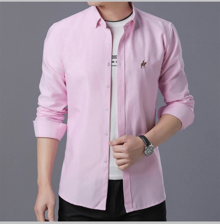 Рубашка мужская Длинный рукав Оксфорд ткань slim fit дыхание comfrotable качество модные бизнес мужские повседневные рубашки