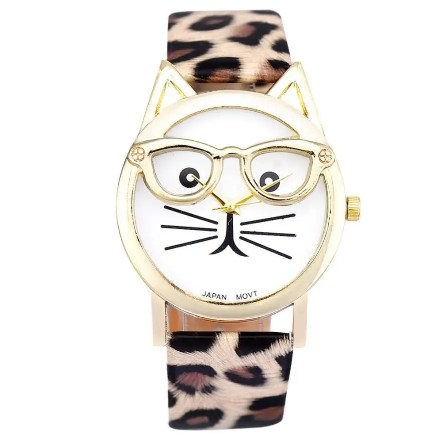 Часы Montre женские модные часы 2018 Роскошные с милым рисунком кота из искусственной