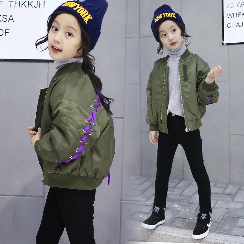 

2017 New Children's Jackets Girls Ribbon Bow Zipper Windbreaker Long Sleeve Casual Trench Baby Girls Kids Outdoor Coats