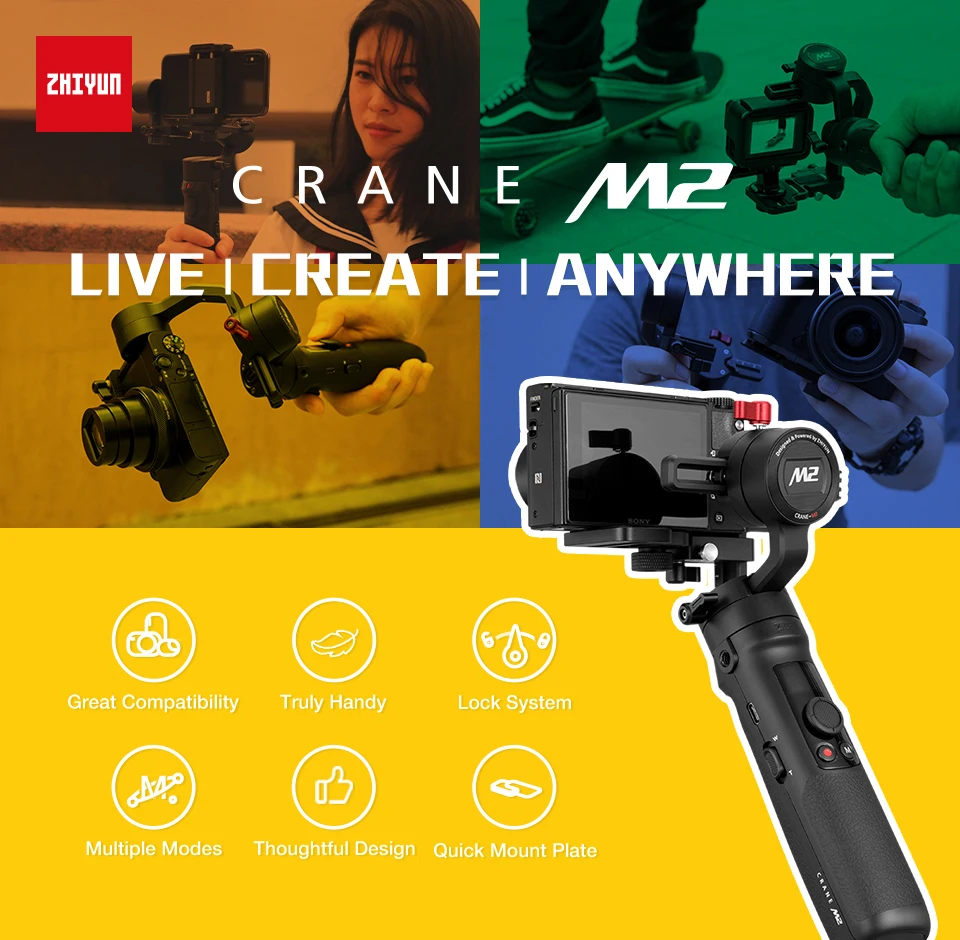 Zhiyun Crane-M2 кран M2 3-осевой ручной шарнирный стабилизатор для камеры GoPro Портативный все в одном Для беззеркальных камер смартфонов экшн-камер