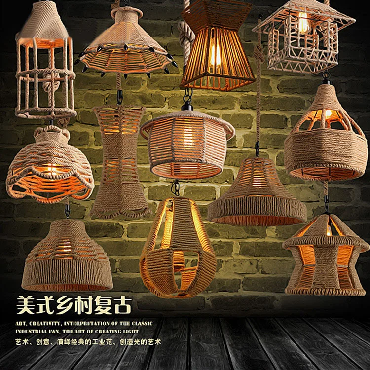 Retro loft Vintage Hemp Rope Pendant Light DIY Lamp E27 Industrial Edison Bulb Hanging Kitchen Fixture Lustre | Лампы и освещение