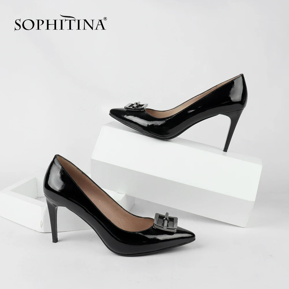 SOPHITINA/пикантные туфли-лодочки с острым носком; модные неглубокие повседневные туфли из высококачественной натуральной кожи на тонком каблуке; специальные женские туфли-лодочки; SC150