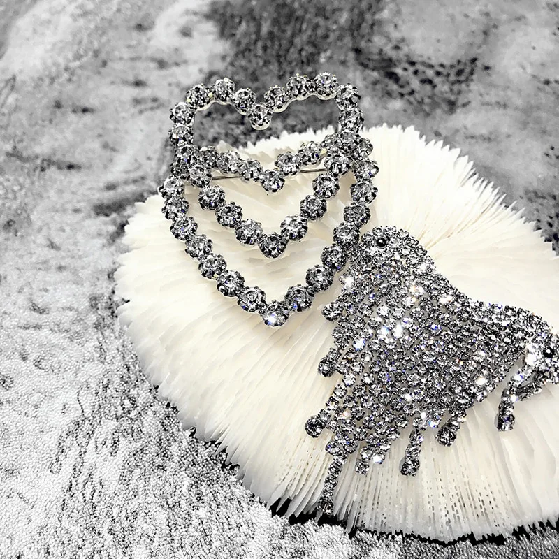 2019 Korean Brooches for Women Shiny Hollow Tassel Accessories Hijab Pins Full Crystal Personality Enamel Pin | Украшения и