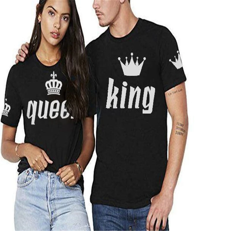 Женская футболка с принтом короны King Queen Повседневная круглым вырезом лето 2019 |